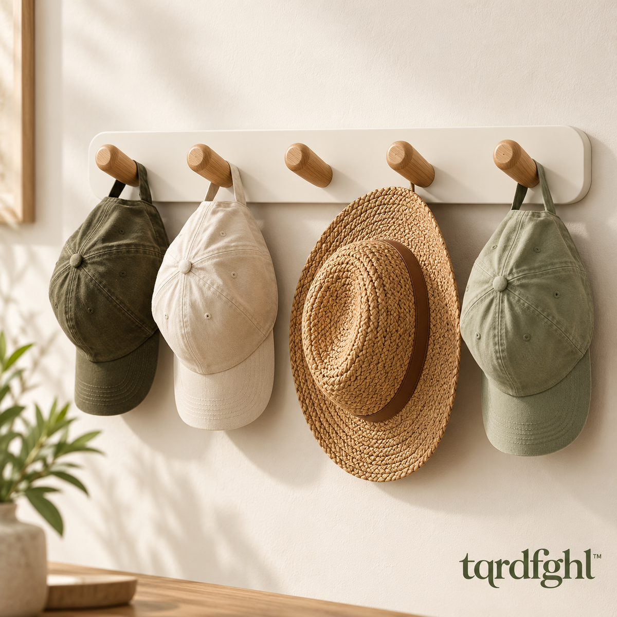 tqrdfghl™ Ivory Hat Rack with Wood-Tone Pegs — Main view