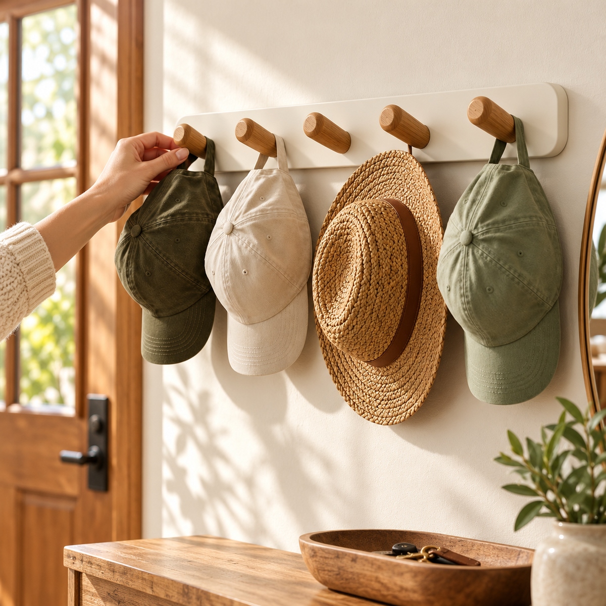 tqrdfghl™ Ivory Hat Rack with Wood-Tone Pegs — Lifestyle view 1