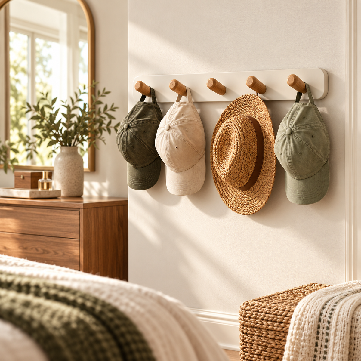 tqrdfghl™ Ivory Hat Rack with Wood-Tone Pegs — Lifestyle view 2