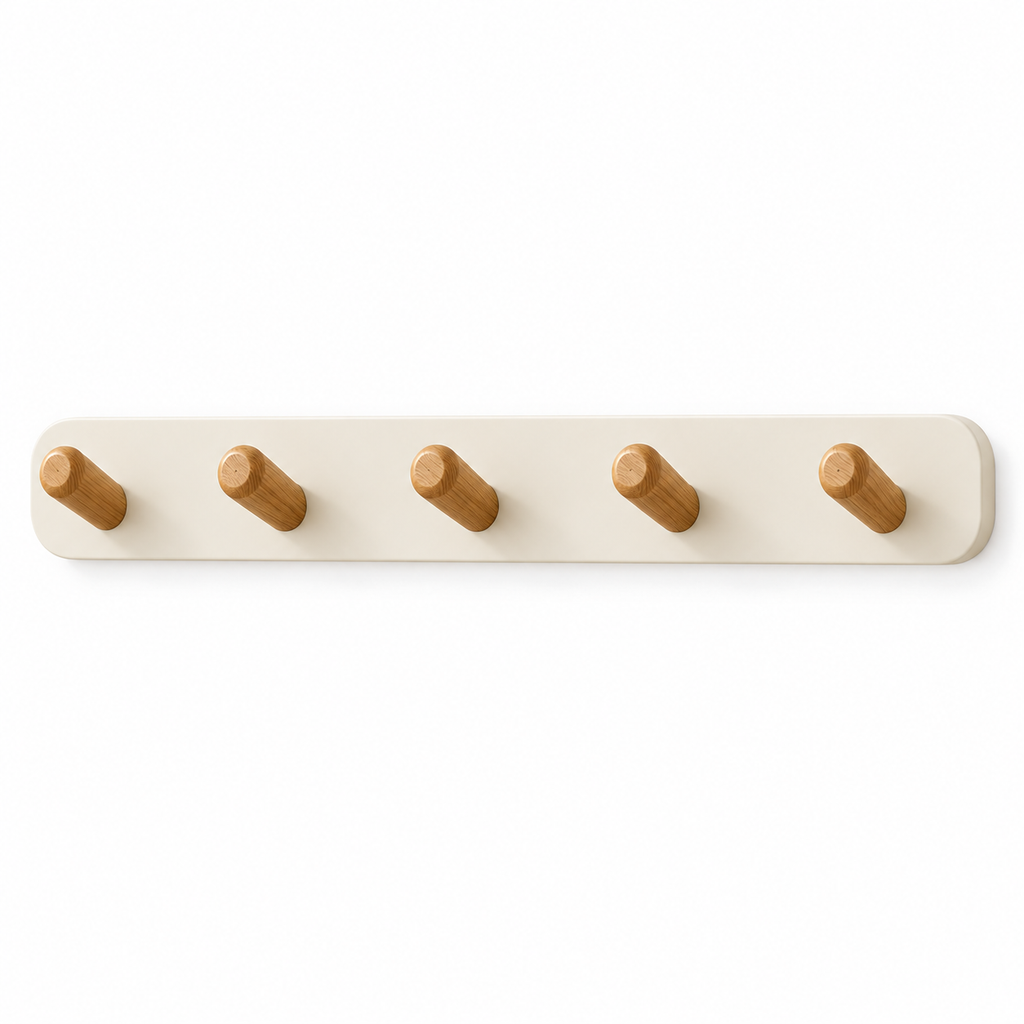 tqrdfghl™ Ivory Hat Rack with Wood-Tone Pegs — White background