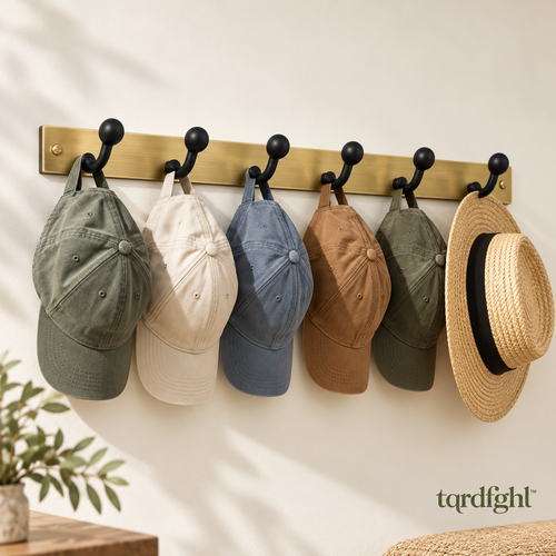 tqrdfghl™ Brass-Tone Hat Rack with Black Hooks — Main view
