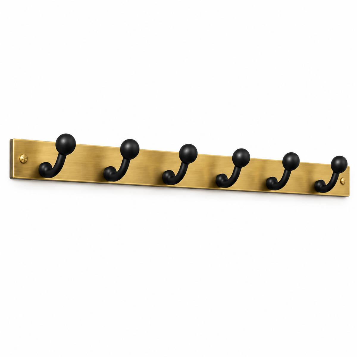 tqrdfghl™ Brass-Tone Hat Rack with Black Hooks — White background