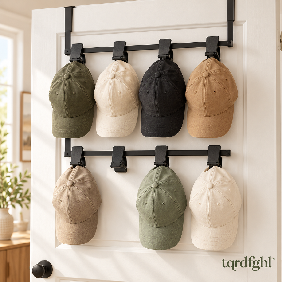 tqrdfghl™ Black Eight-Clip Over-the-Door Cap Rack — Main view