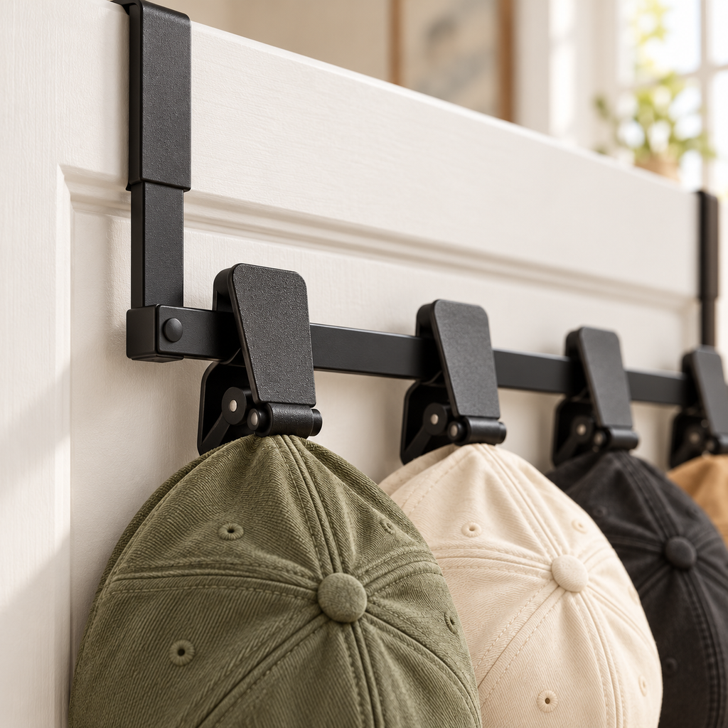 tqrdfghl™ Black Eight-Clip Over-the-Door Cap Rack — Product detail