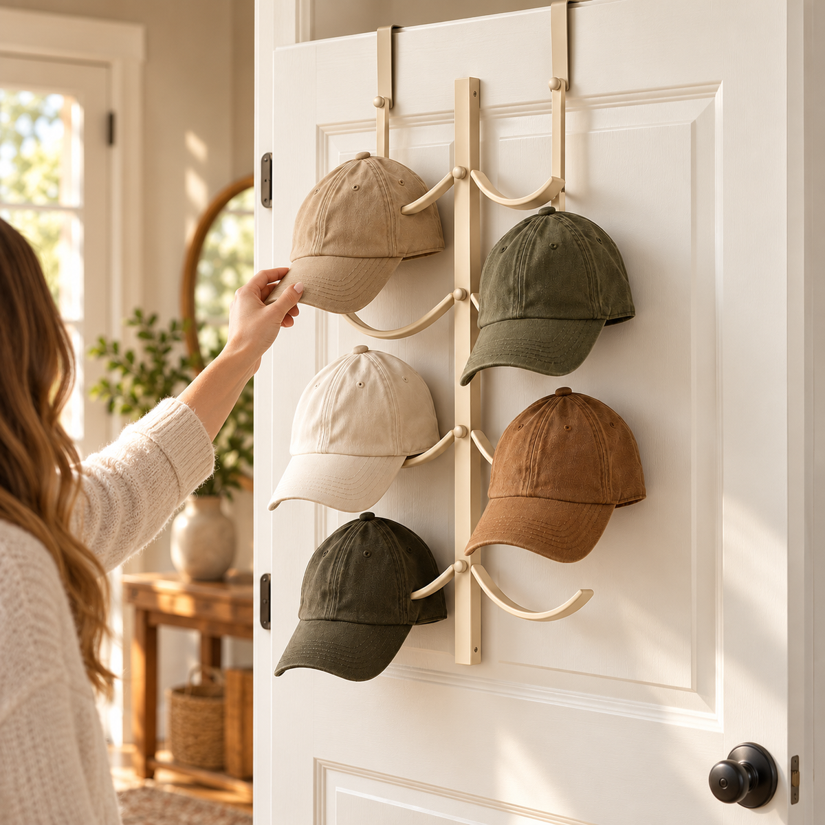 tqrdfghl™ Ivory Over-the-Door Curved Hat Rack — Lifestyle view 1