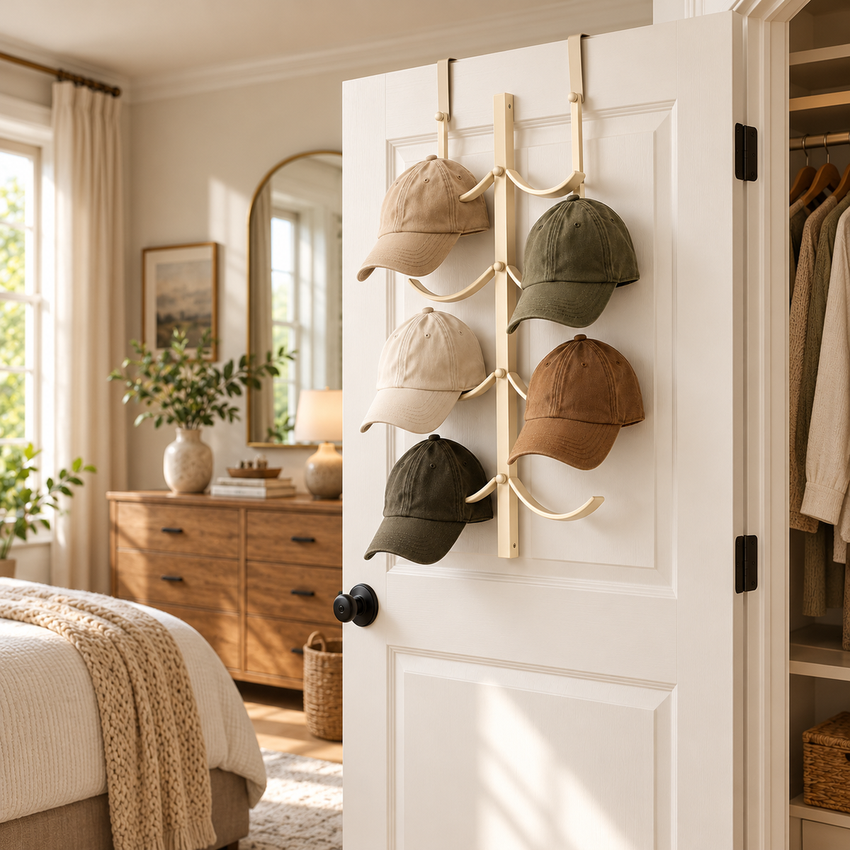 tqrdfghl™ Ivory Over-the-Door Curved Hat Rack — Lifestyle view 2
