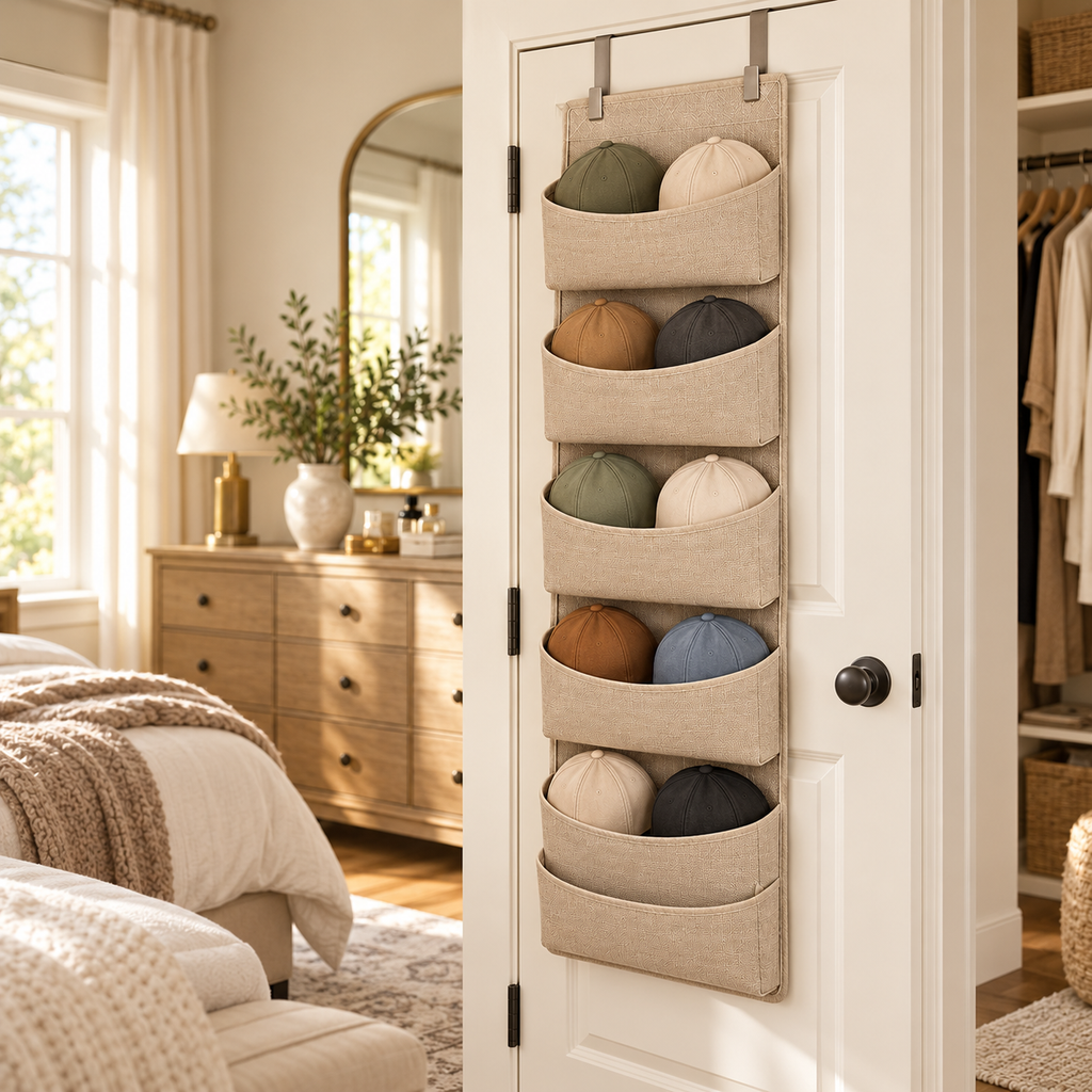 tqrdfghl™ Six-Pocket Fabric Door Hat Organizer — Lifestyle view 2