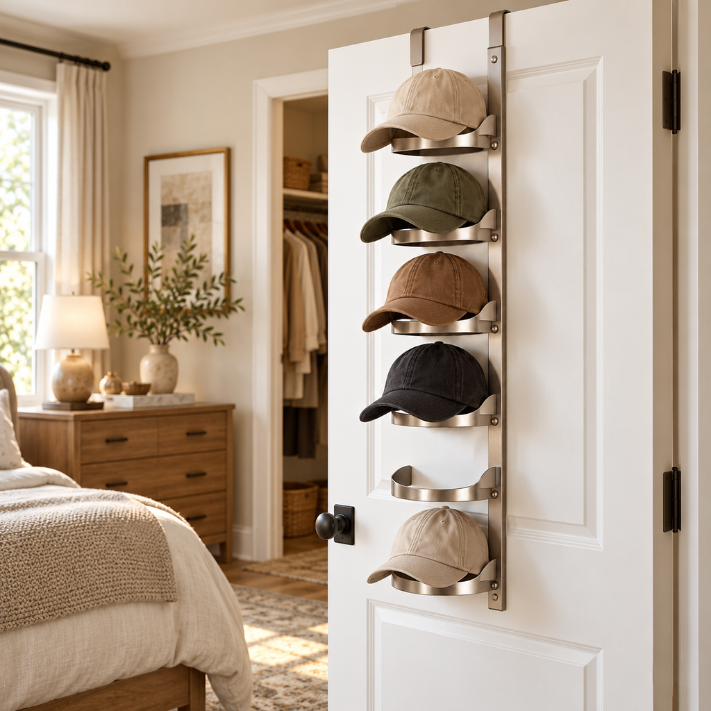 tqrdfghl™ Six-Tier Metal Over-the-Door Cap Rack — Lifestyle view 2