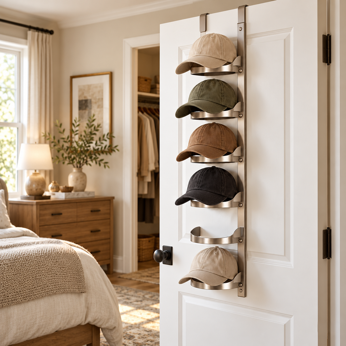 tqrdfghl™ Six-Tier Metal Over-the-Door Cap Rack — Lifestyle view 2