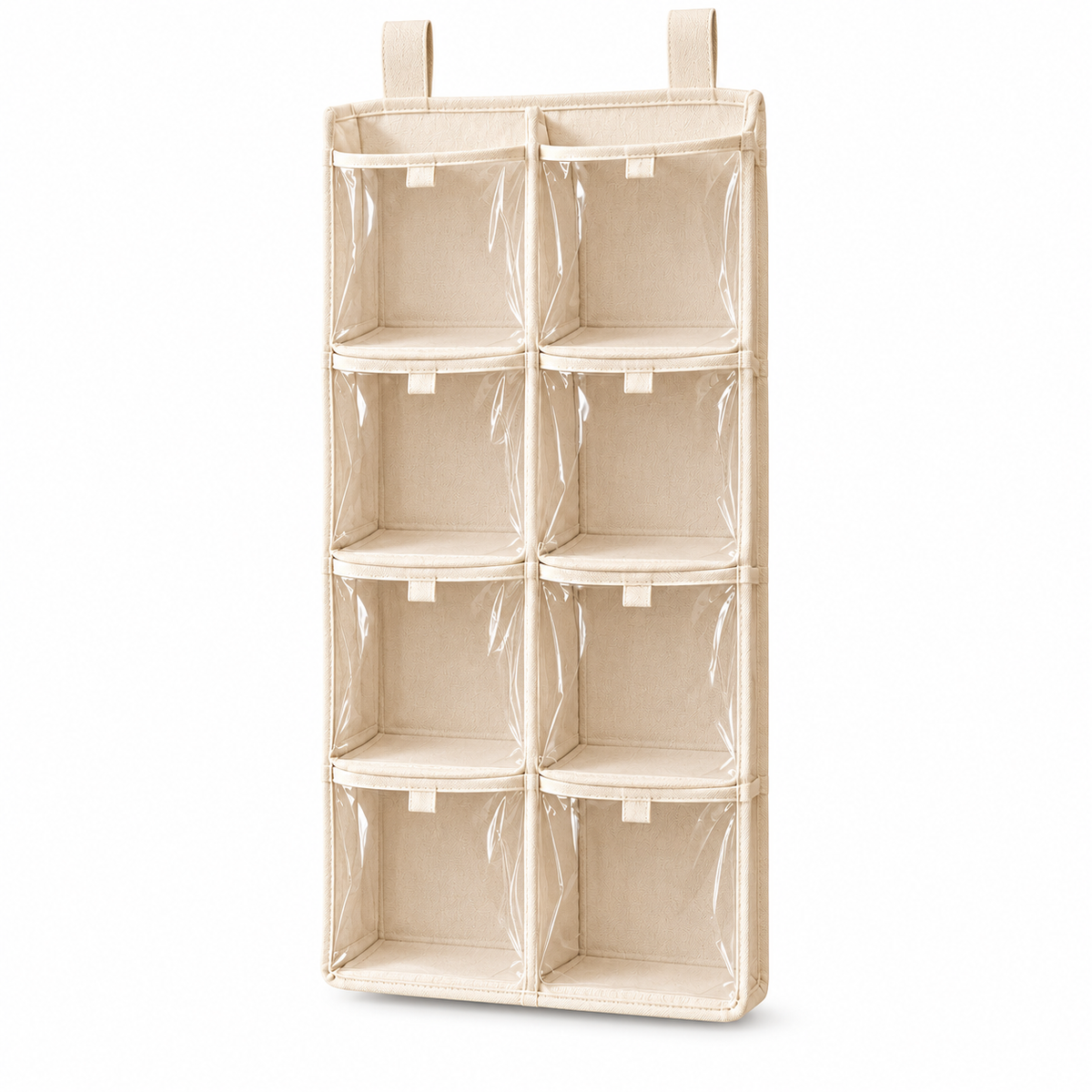 tqrdfghl™ Eight-Pocket Clear-Front Hanging Cap Organizer — White background