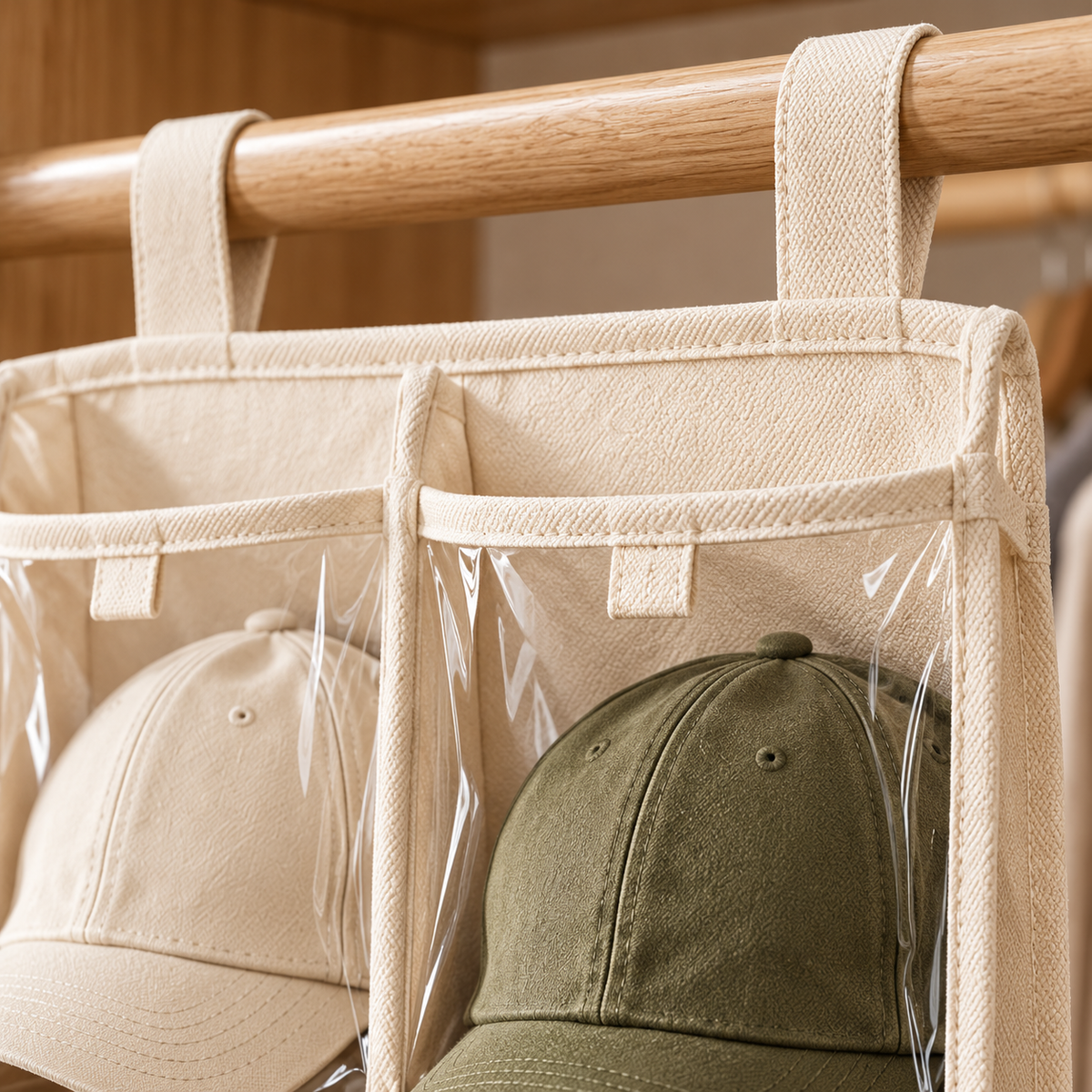 tqrdfghl™ Eight-Pocket Clear-Front Hanging Cap Organizer — Product detail