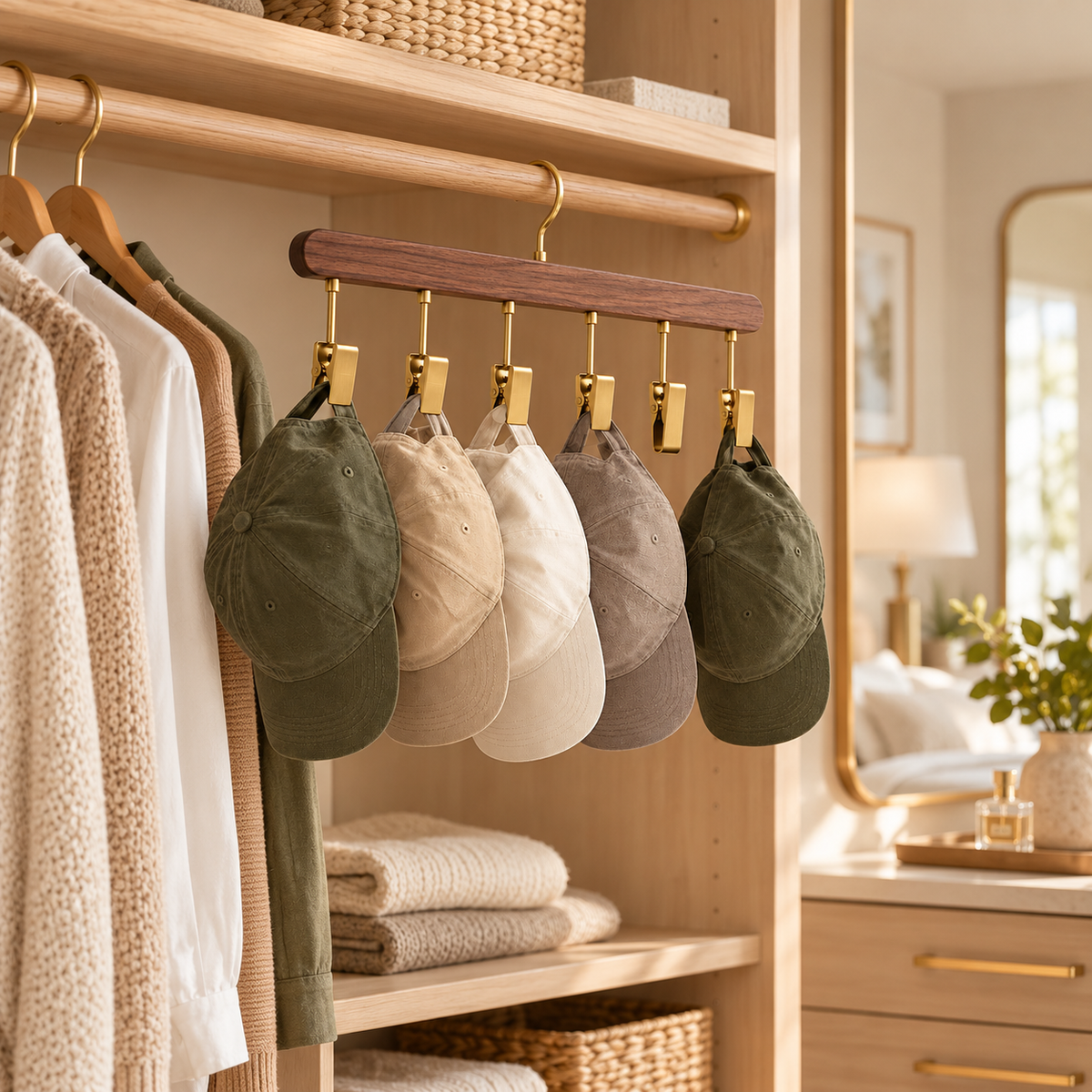 tqrdfghl™ Walnut-Tone Six-Clip Cap Hanger — Lifestyle view 2