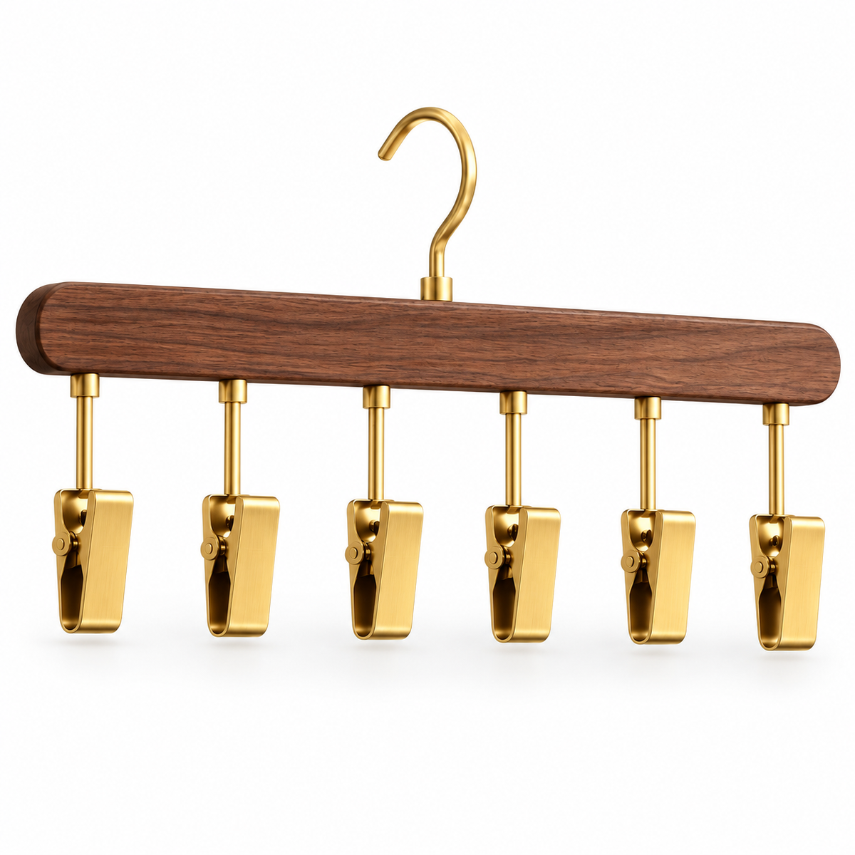 tqrdfghl™ Walnut-Tone Six-Clip Cap Hanger — White background
