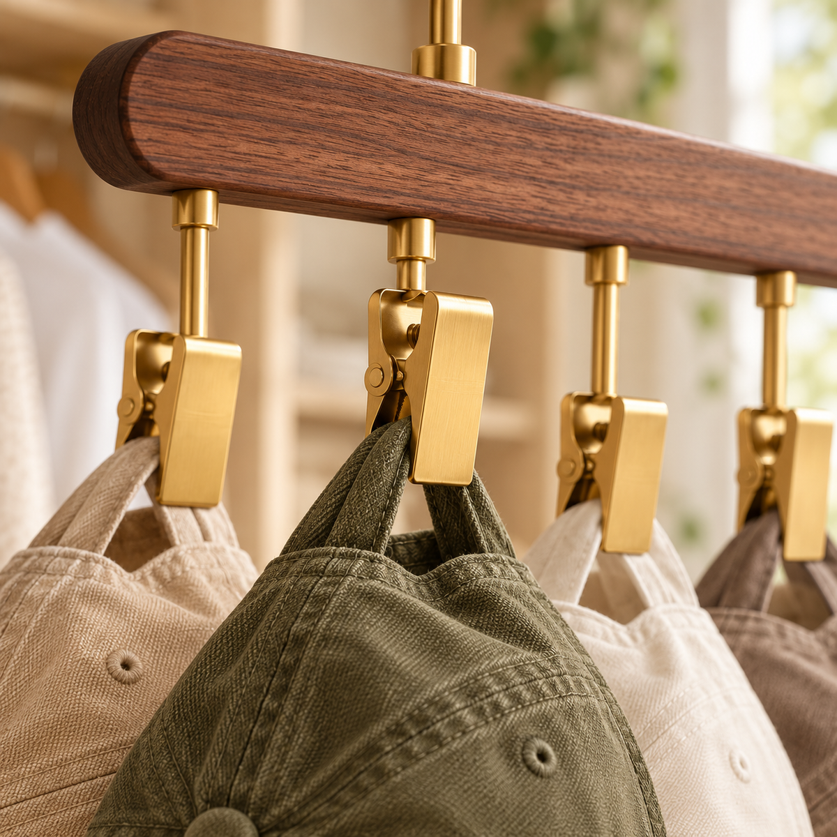 tqrdfghl™ Walnut-Tone Six-Clip Cap Hanger — Product detail