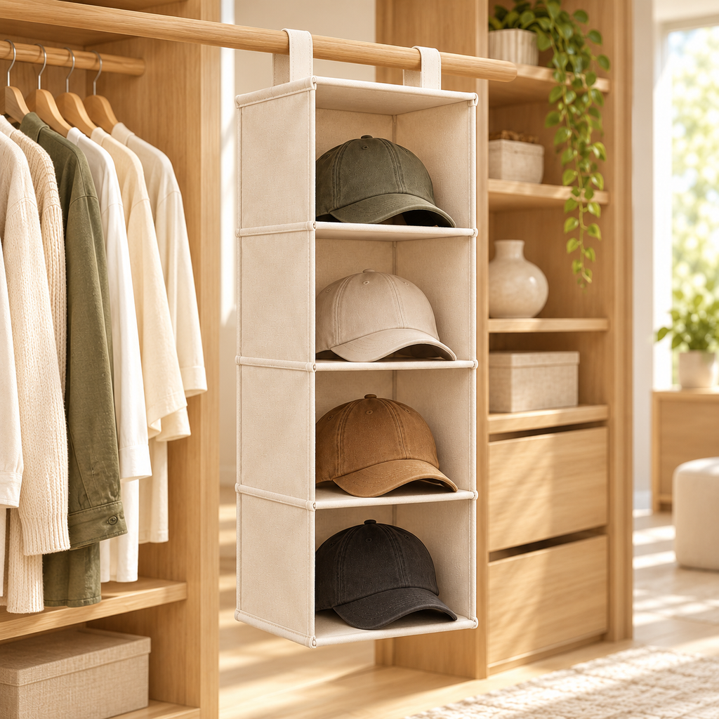 tqrdfghl™ Four-Shelf Hanging Hat Organizer — Lifestyle view 2