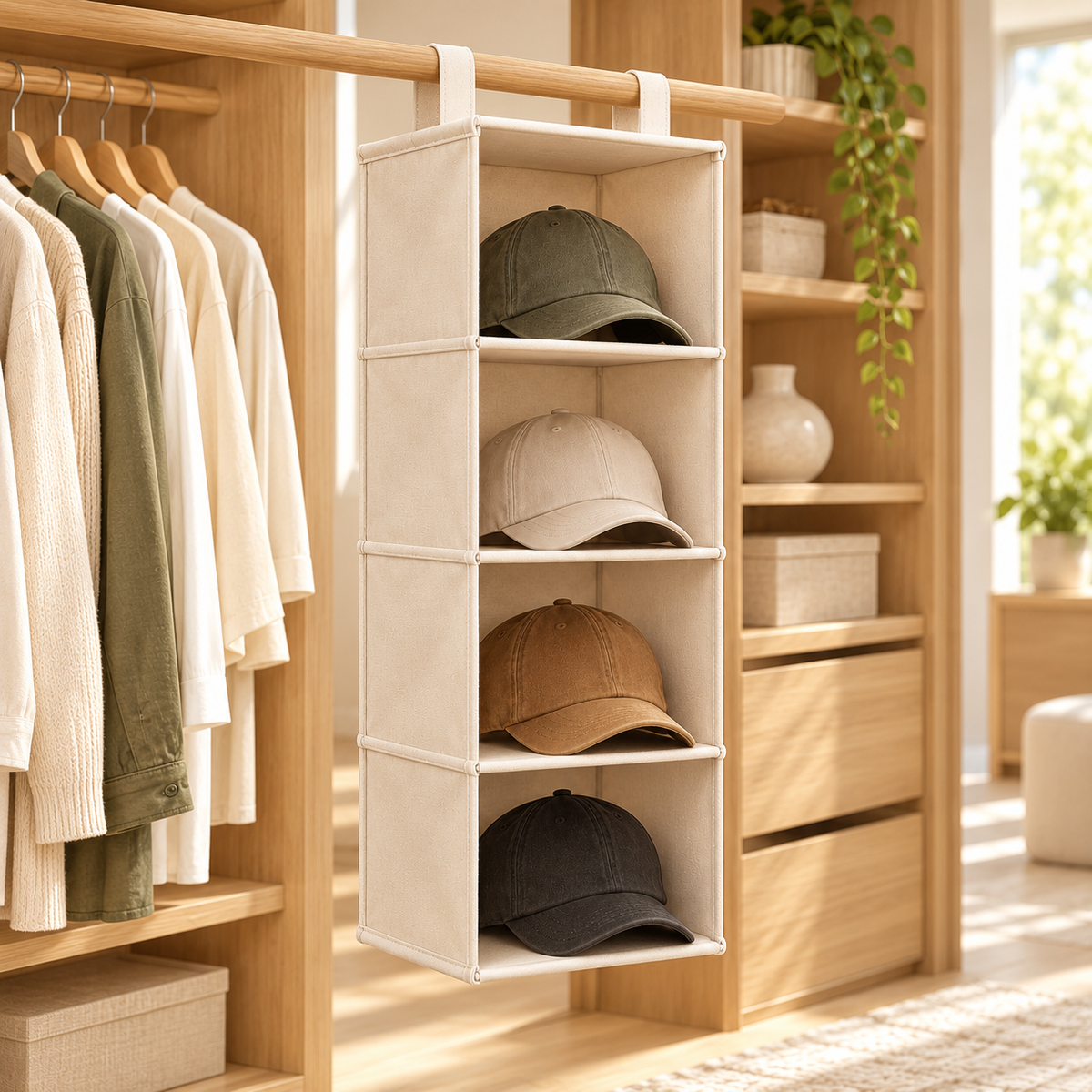 tqrdfghl™ Four-Shelf Hanging Hat Organizer — Lifestyle view 2